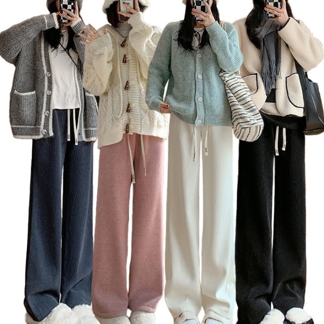 여성 코듀로이 기모 와이드 밴딩 팬츠