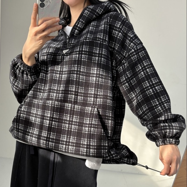 빅사이즈 도크 플리스 아노락 후드티