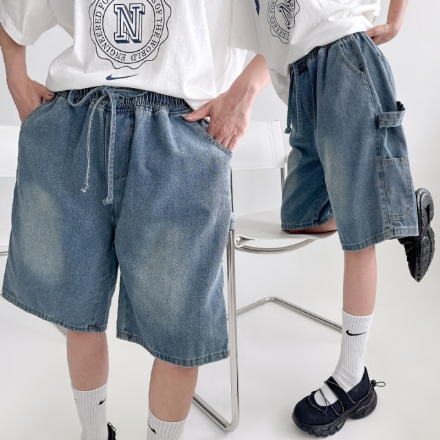 허리밴딩 고리 버뮤다 데님반바지